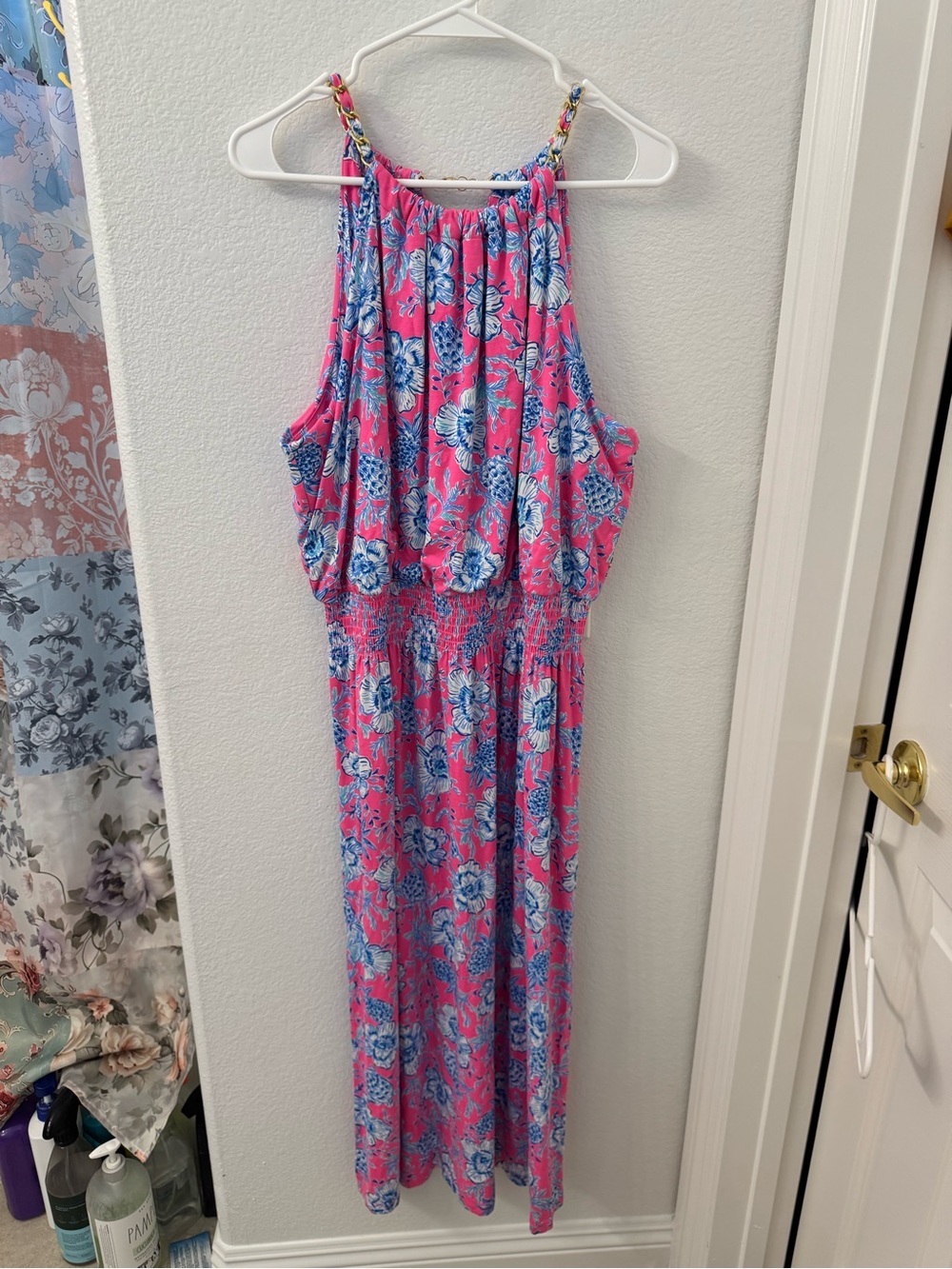 Lilly Pulitzer Pink and Blue Floral dress XL Gracelyn pineapples